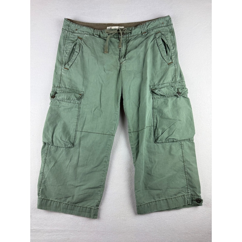 Polo Jeans Co Ralph Lauren Green Ripstop Cargo Capri Pants Womens 14 Drawstring